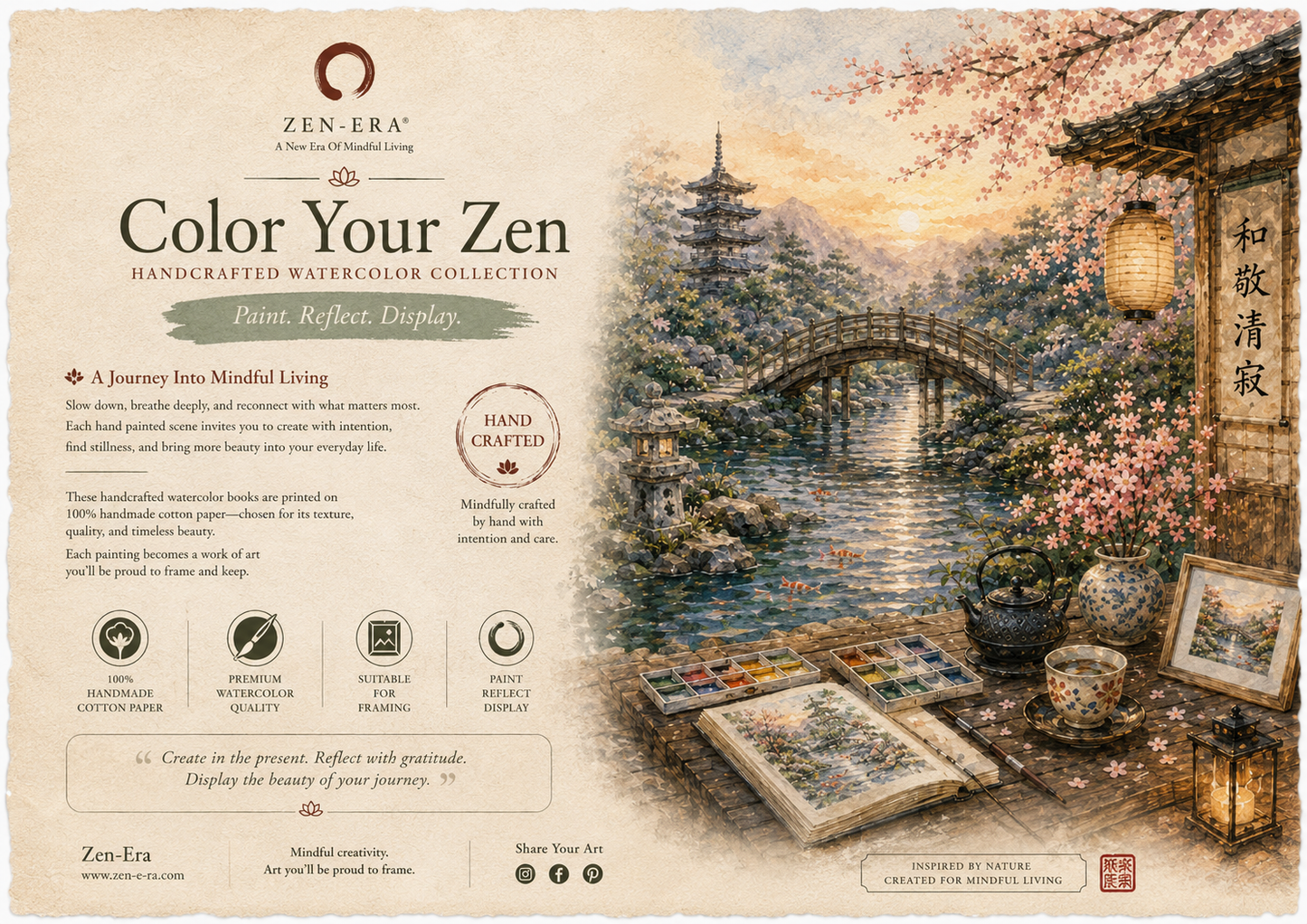 Color Your Zen™ | Handmade Watercolor Book on 100% Cotton Paper | Paint • Reflect • Display | Suitable for Framing