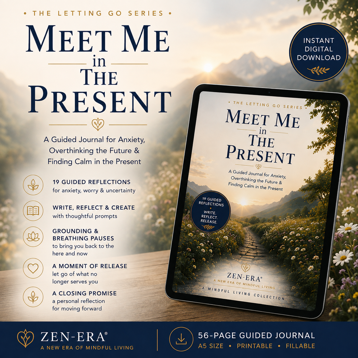 Meet Me in the Present — Anxiety & Overthinking Guided Journal | Digital Fillable Download